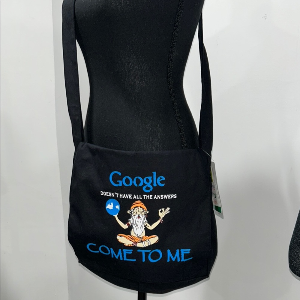 Google Black Crossbody Bag with Canvas Design
